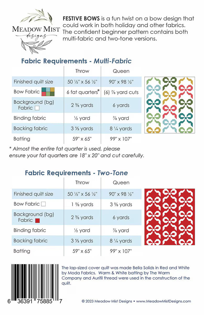 Meadow Mist Designs Festive Bows Quilt Pattern